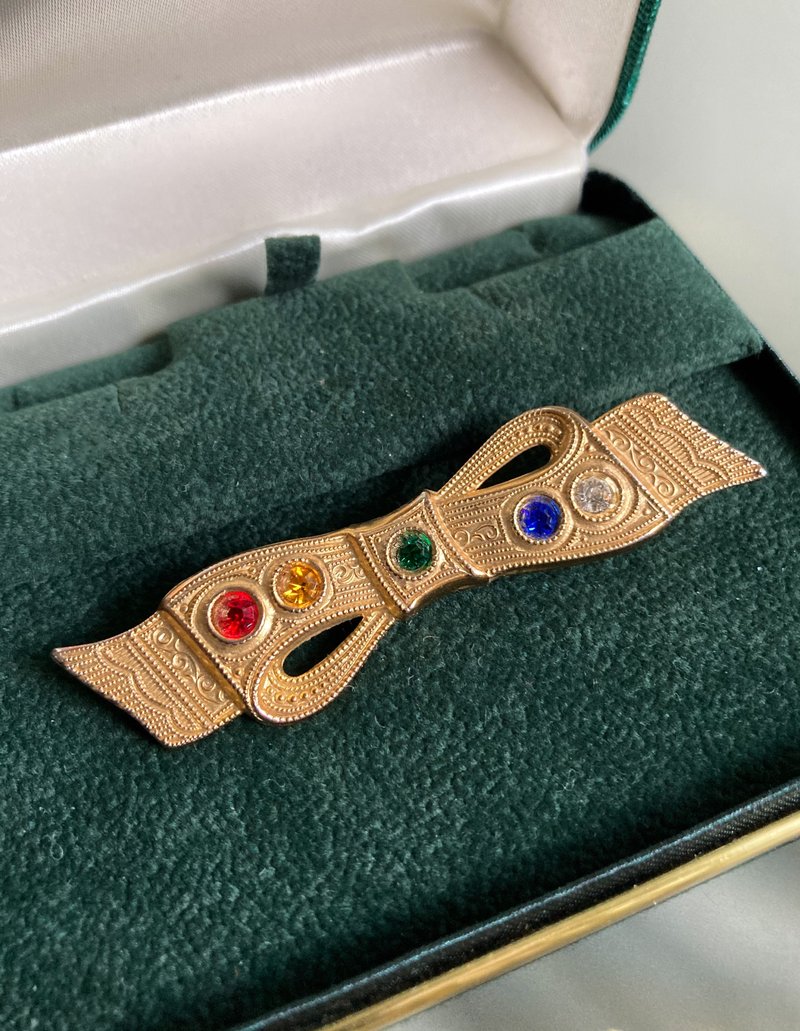 美国古董1928 贵族宫廷风五彩宝石 胸针别针 - 胸针 - 其他金属 