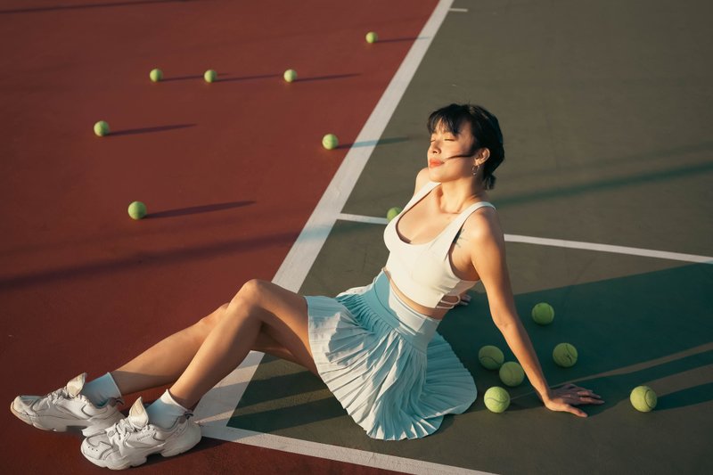 Y2K辣妹时尚细百褶网球裙_浅水蓝 - 裙子 - 聚酯纤维 蓝色