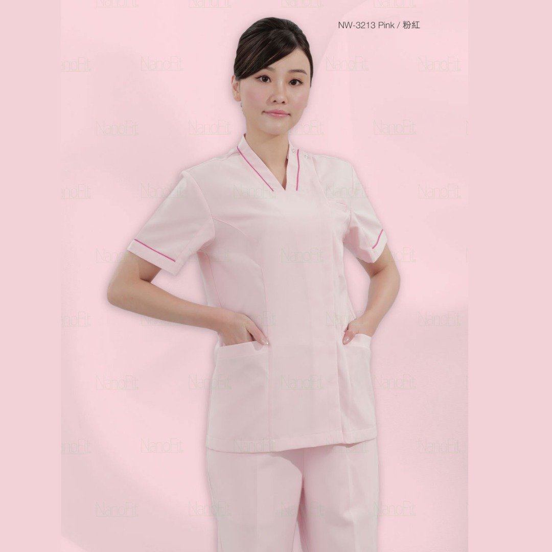 拉链抗菌护士护理员短袖上衣医美诊所牙医制服NW3213 - 女装上衣 - 聚酯纤维 蓝色