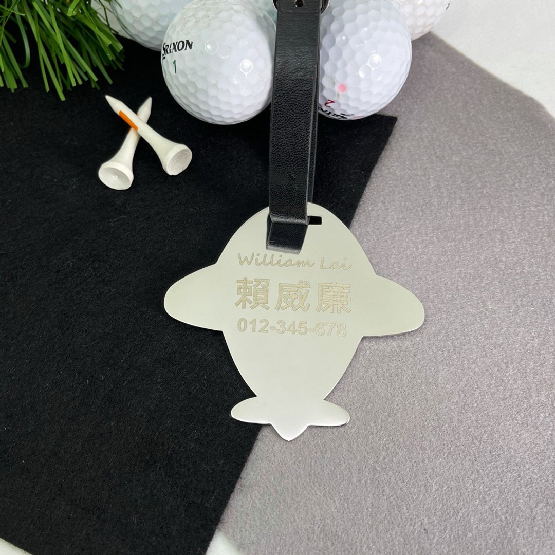 【FulgorJewel】定制化高尔夫球袋姓名牌 飞机造型 行李牌 姓名牌 - 行李吊牌 - 不锈钢 银色