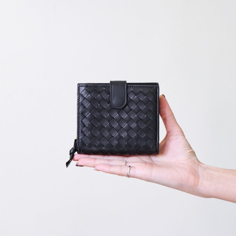 Vintage Bottega Veneta 小羊皮编织短夹 - 皮夹/钱包 - 真皮 黑色
