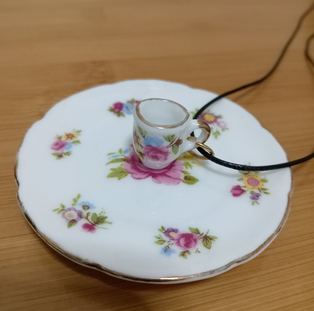 怀旧陶瓷餐具首饰系列(花朵茶杯颈链) - 项链 - 陶 红色