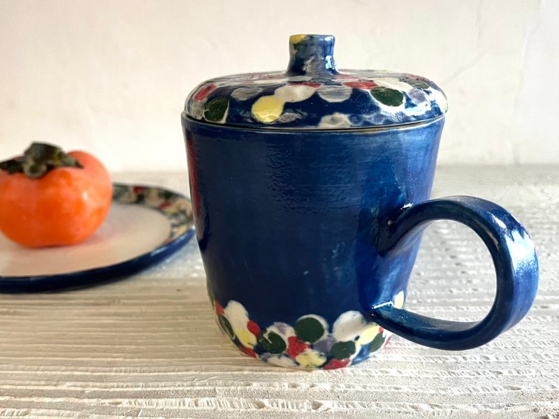 湛蓝点点附盖咖啡杯_陶器马克杯 - 咖啡杯/马克杯 - 瓷 蓝色