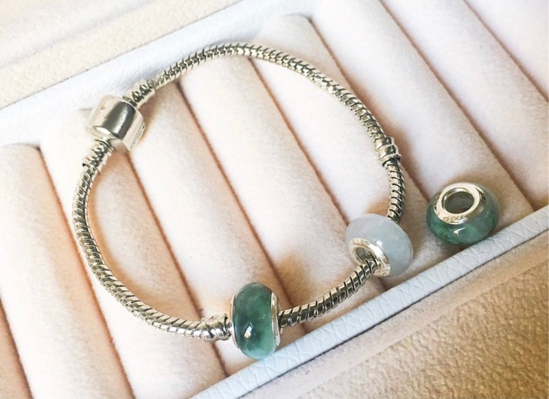 925银镀K金天然缅甸A货翡翠 串珠 - 吊饰 - 玉石 白色