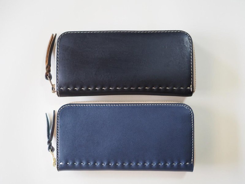 Classic long wallet with U-shaped zipper / navy - 皮夹/钱包 - 真皮 蓝色