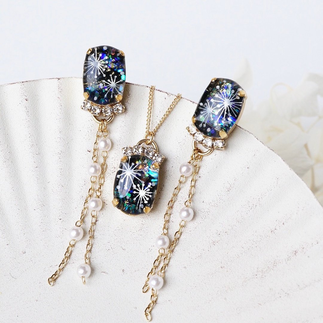 fireworks jewelry set - 耳环/耳夹 - 树脂 黑色