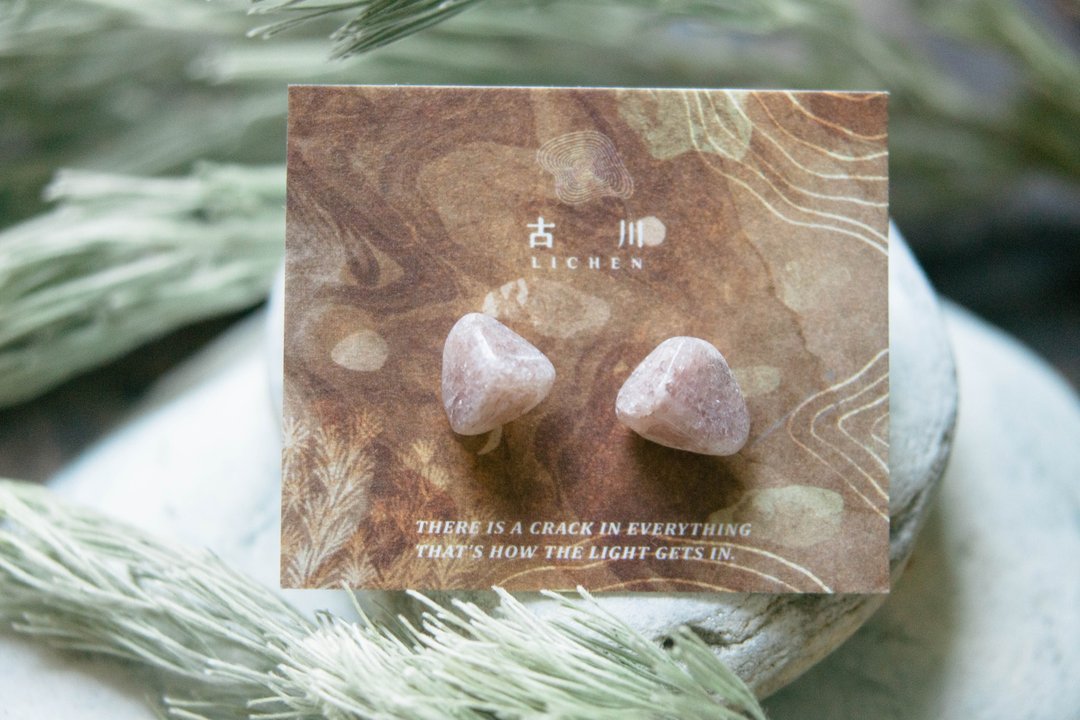 CRACK | 矿物系耳环 |  EARRINGS - 耳环/耳夹 - 玉石 粉红色