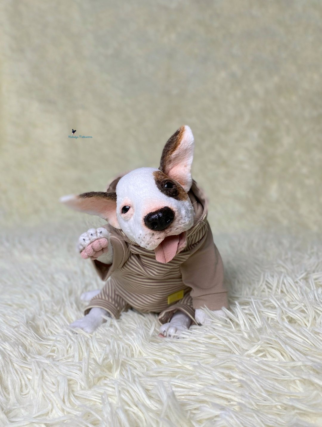 毛绒斗牛犬小狗 逼真的玩具 - 玩偶/公仔 - 聚酯纤维 白色