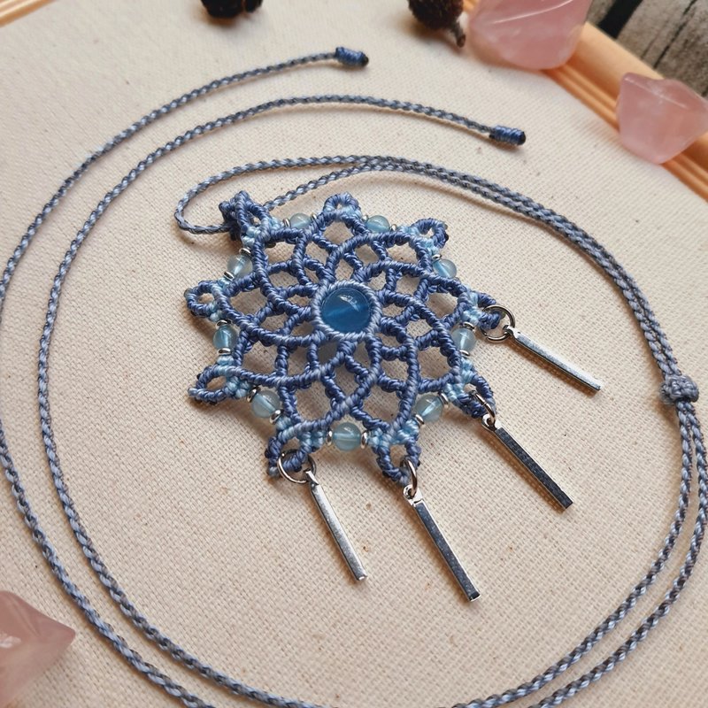 N024-手工编织曼陀罗能量水晶项链 天然水晶 民族风 - 项链 - 尼龙 蓝色