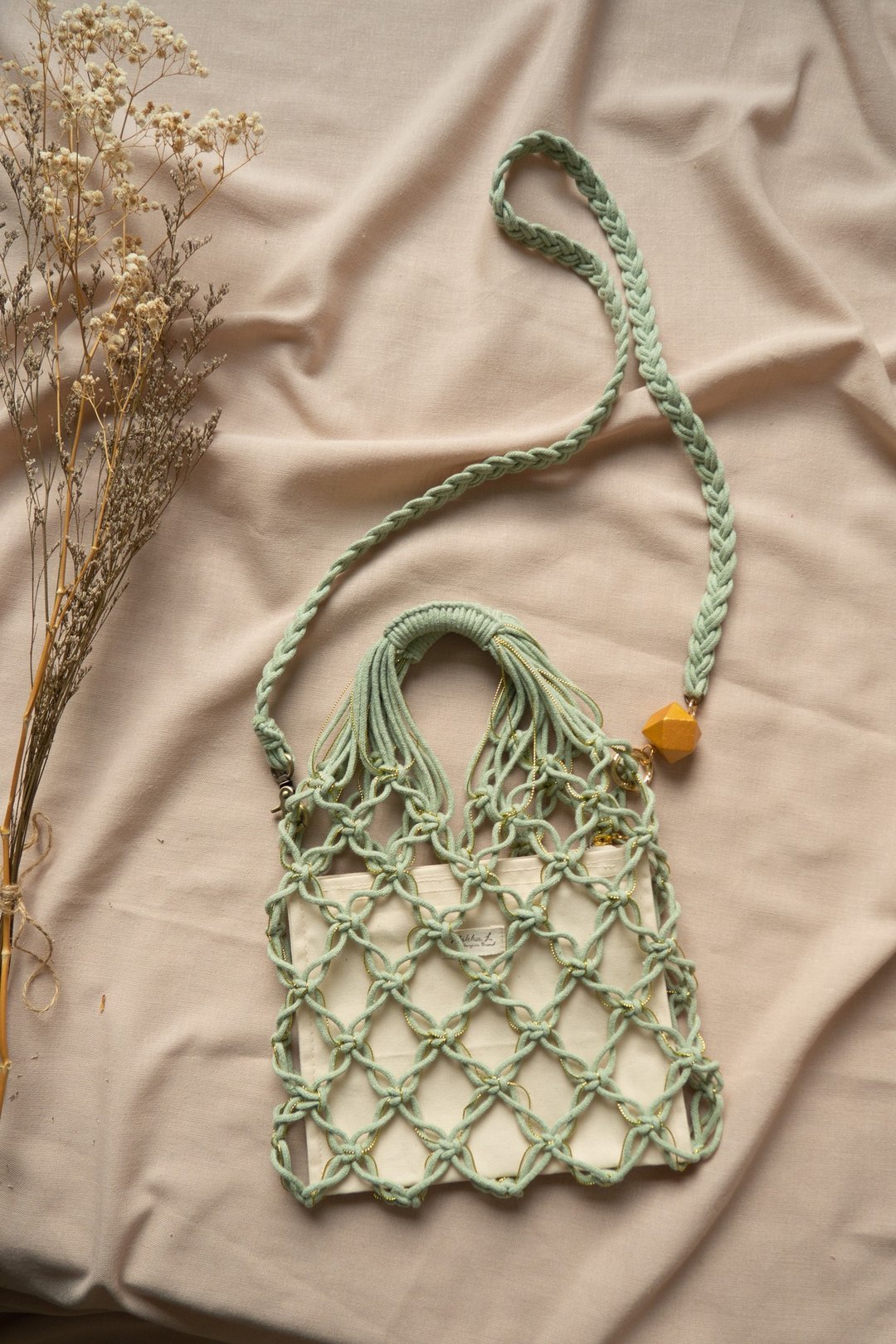 波希米亚 手工编织镂空通花手拿包 小清新 薄荷绿 Macrame Bag - 侧背包/斜挎包 - 棉 绿色