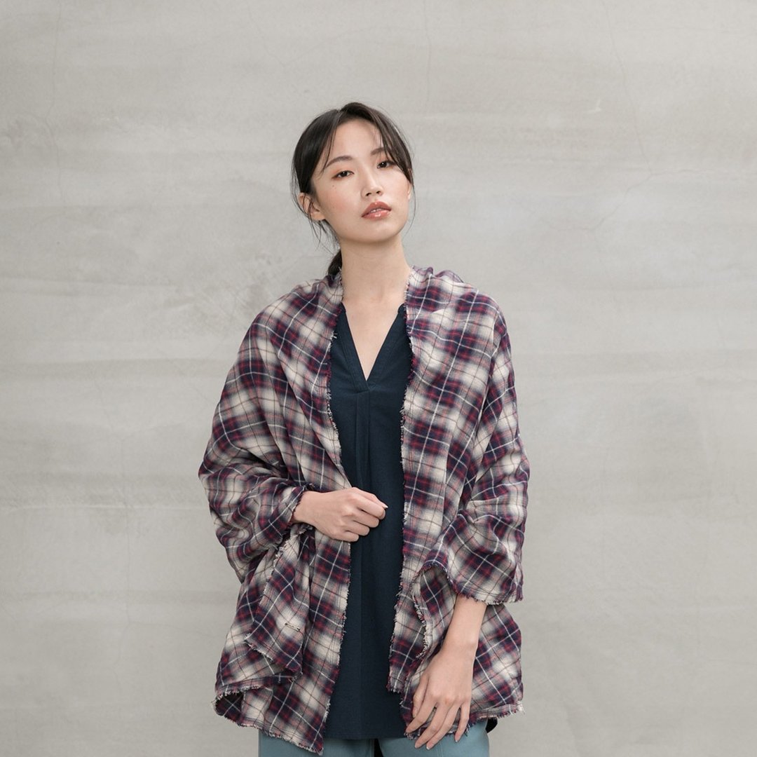 好日子格纹围巾 Wonderful life Check Scarf - 围巾/披肩 - 棉 红色