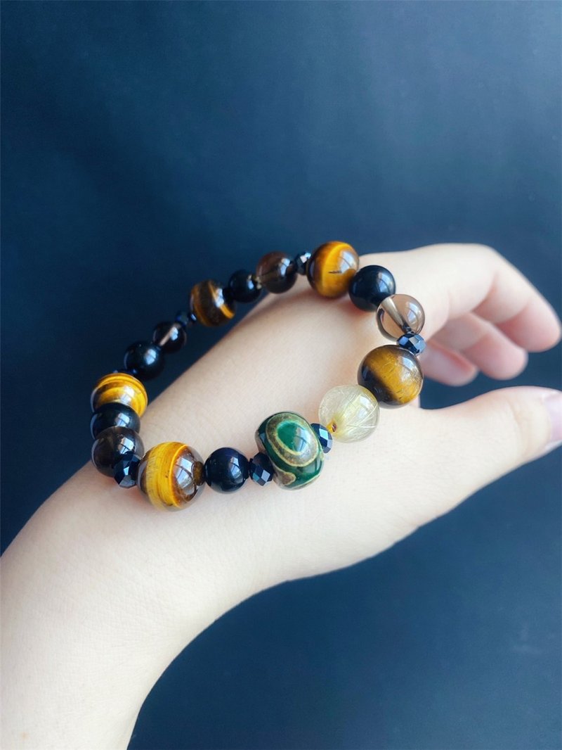 【售出】招财三眼天珠 黑曜石 钛晶 茶晶 虎眼手链 天然石 男款手 - 手链/手环 - 水晶 黑色