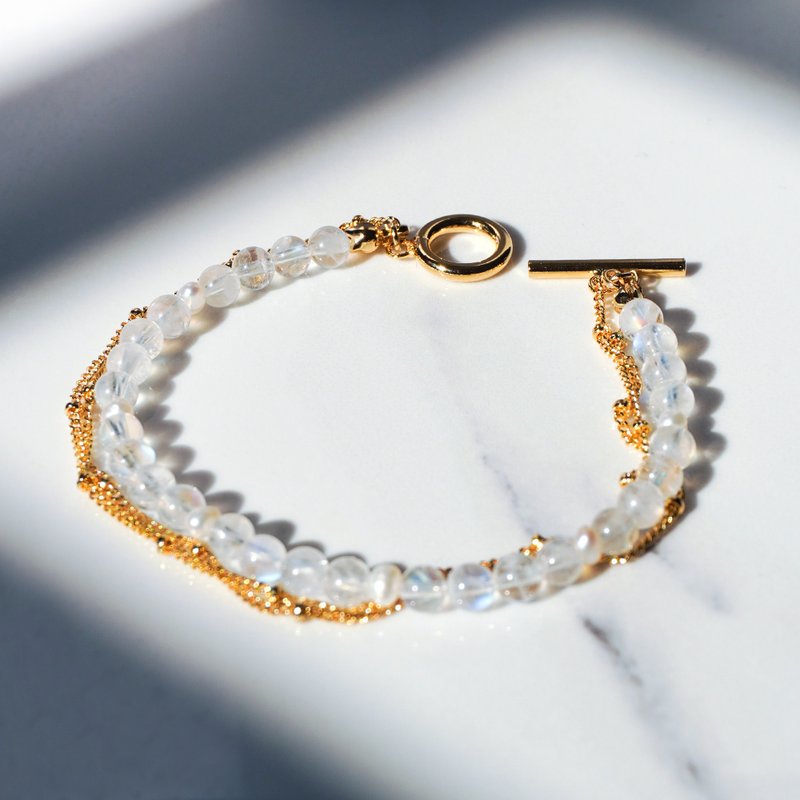 蓝光 月亮石 月光石 高级 淡水 珍珠 水晶 手链 手链 月海 礼物 - 手链/手环 - 水晶 透明