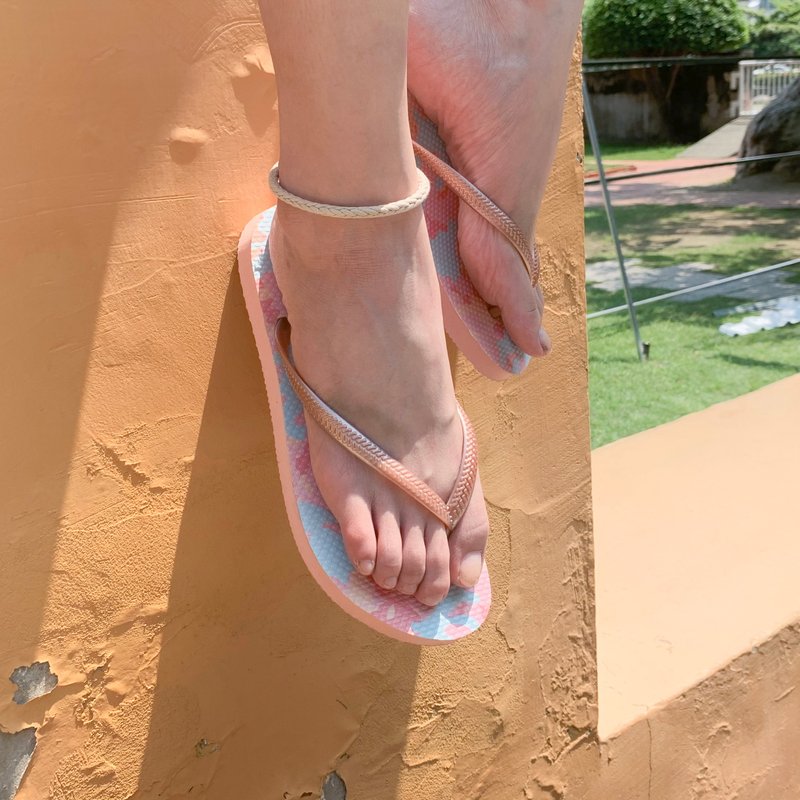 女生军工装平底夹脚拖鞋 软Q止滑耐磨人字拖鞋 -粉蓝迷彩拖鞋- - 拖鞋 - 橡胶 多色