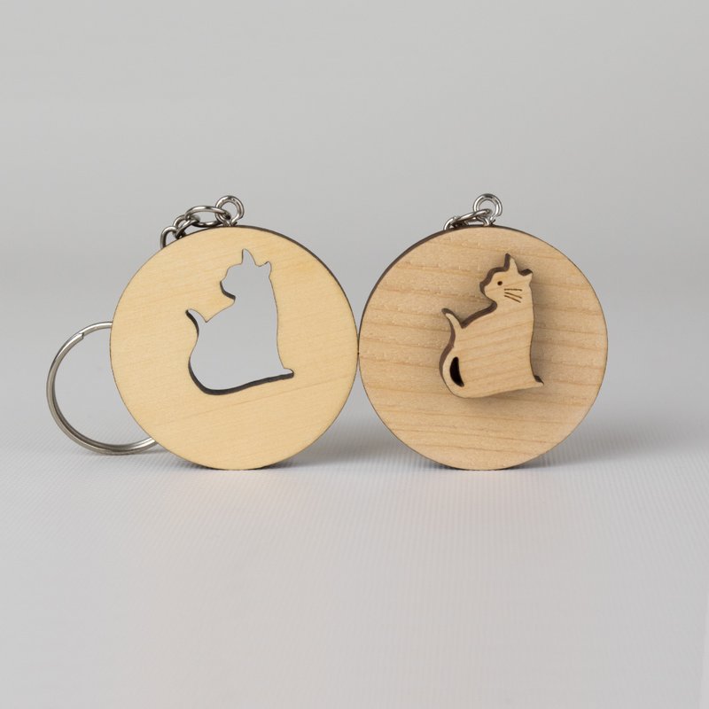原木钥匙圈 Key Ring 小猫款 Cat 加拿大桧木 Yellow Cydar 刻字 - 钥匙链/钥匙包 - 木头 黄色