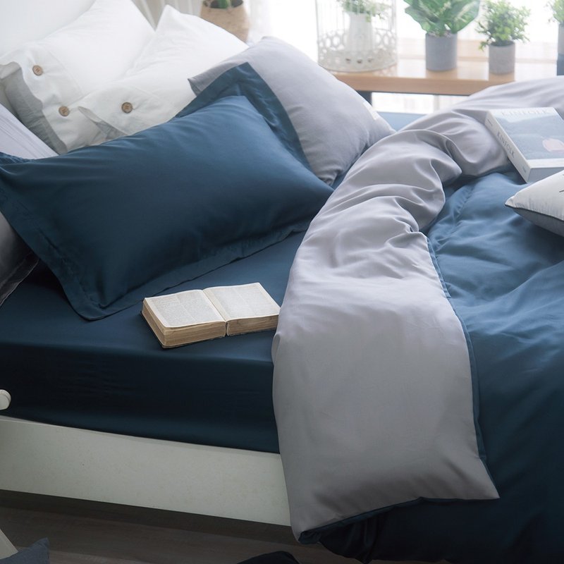 TL2000苍山蓝X都市灰/300织天丝莱赛尔床包枕套/床包被套组/ 台湾 - 寝具 - 环保材料 