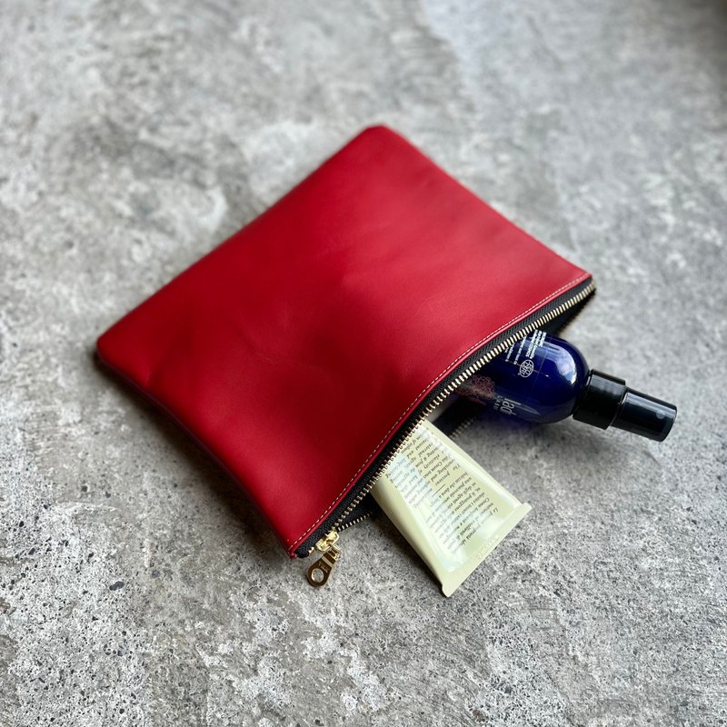 真皮百纳资料袋 胭脂红 收纳袋 钱袋 化妆包 旅行包 手拿包 - 化妆包/杂物包 - 真皮 红色