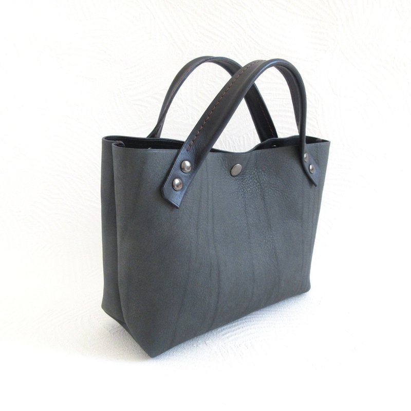 短版．牛皮．宽底．单片皮革迷你托特包．蓝灰色．0618 - 手提包/手提袋 - 真皮 蓝色