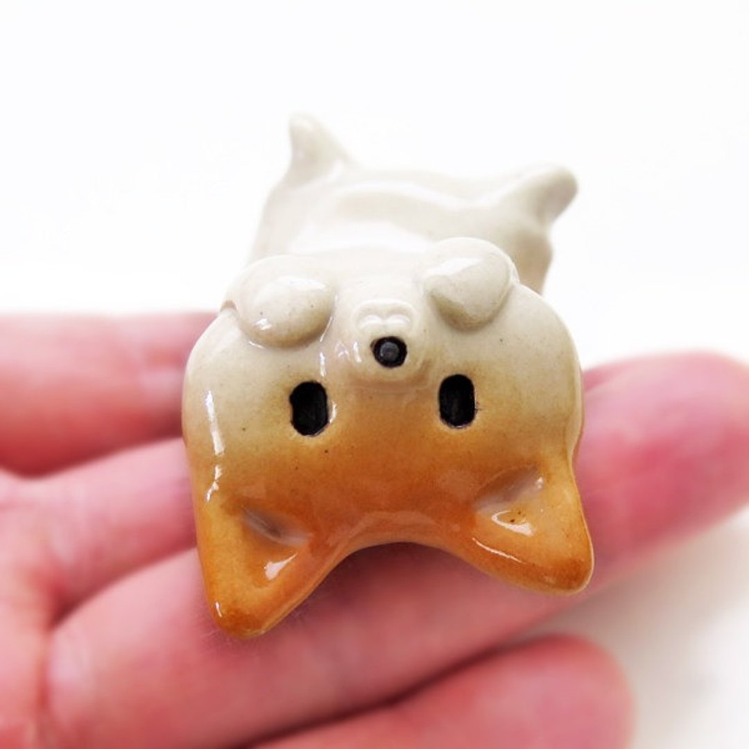 Ceramics figurine "A pen rest of Shiba Inu type NEW 2" Shiba white workshop - 摆饰 - 陶 