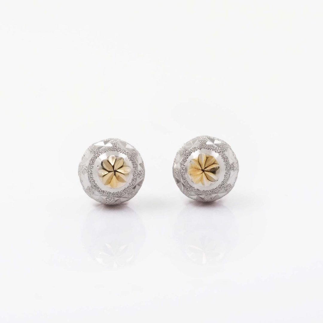 Gold Ball Earrings | Two Tone | 意大利金球耳钉| 14K - 耳环/耳夹 - 贵金属 银色