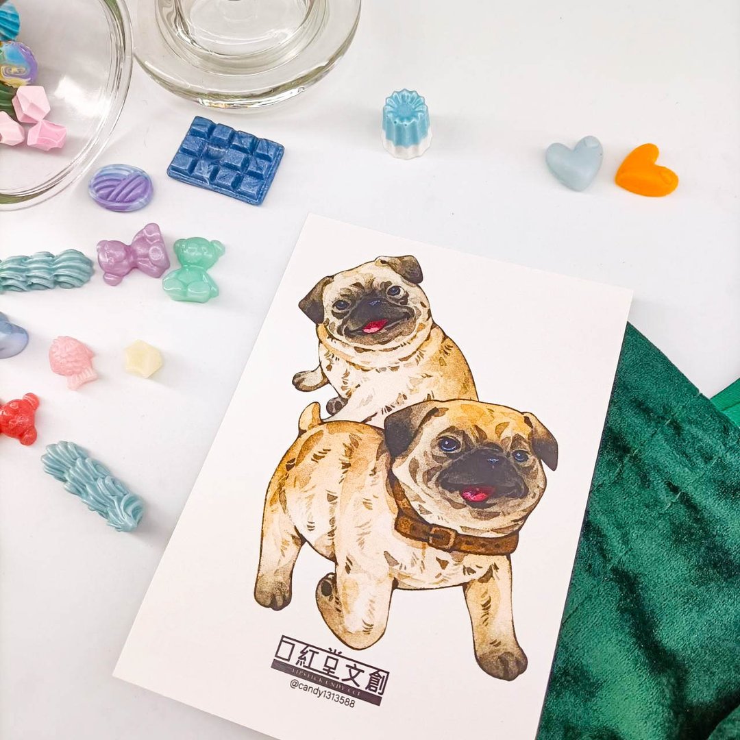 KR474_口紅堂明信片_巴哥犬9_candy1313588 postcard - 卡片/明信片 - 纸 多色