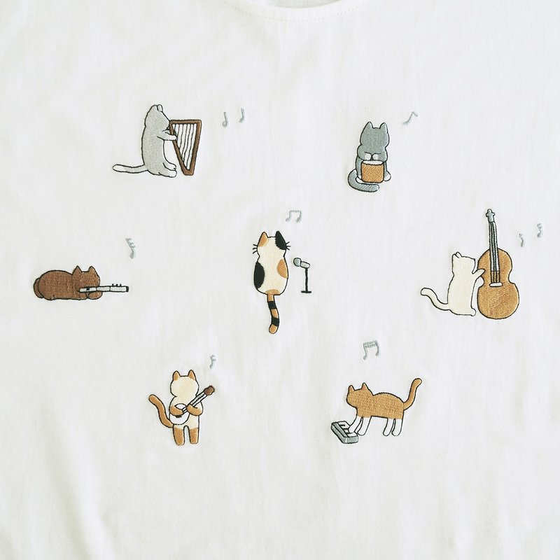 猫民谣乐团 T 恤：灰白色 - 女装 T 恤 - 棉．麻 白色