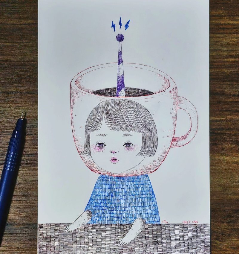 丑丑手绘咖啡是生命吧(手绘原稿连木画框) - 画框/相框 - 纸 多色