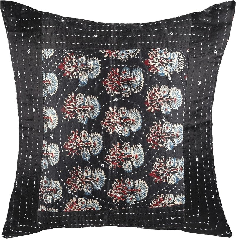 波西米亚拼布抱枕套 手工复古靠垫套装 沙发卧室装饰 16x16 两件 - 枕头/抱枕 - 丝．绢 黑色