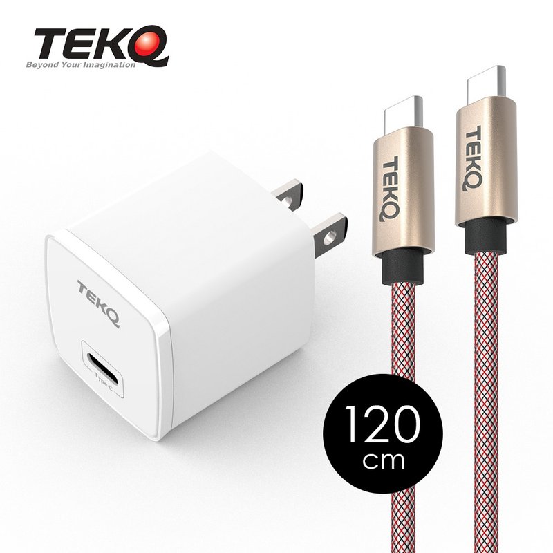 【TEKQ】20W USB-C PD 快速充电器+TEKQ USB-C 快充传输线-120cm - 充电宝/传输线 - 其他材质 白色