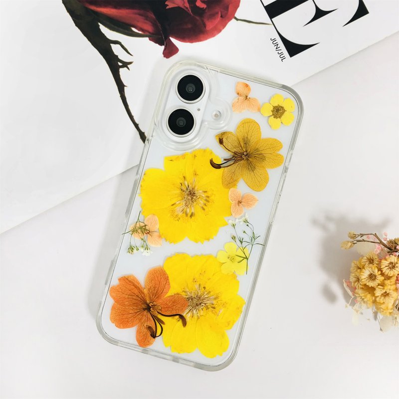 天然橙黄花手作押花手机壳 适用于iPhone 16 Pro Max Samsung S25 - 手机壳/手机套 - 植物．花 