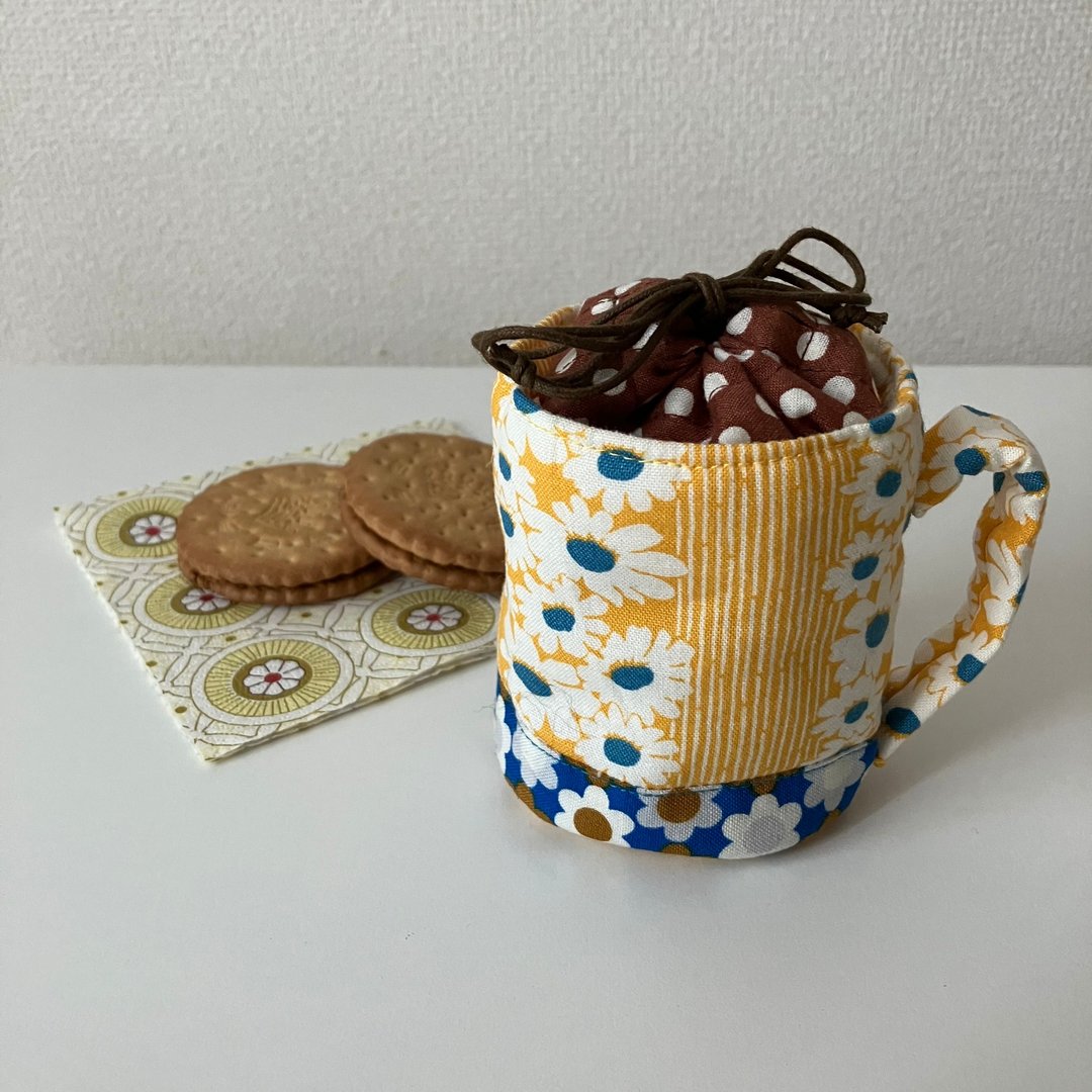 mug cup drawstring - 化妆包/杂物包 - 棉 黄色