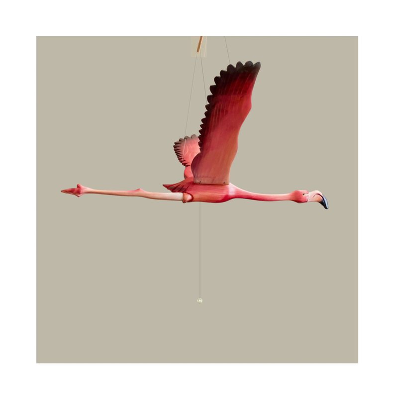 火烈鸟悬挂饰, 手工雕刻木质艺术家居饰品 - 摆饰 - 木头 粉红色