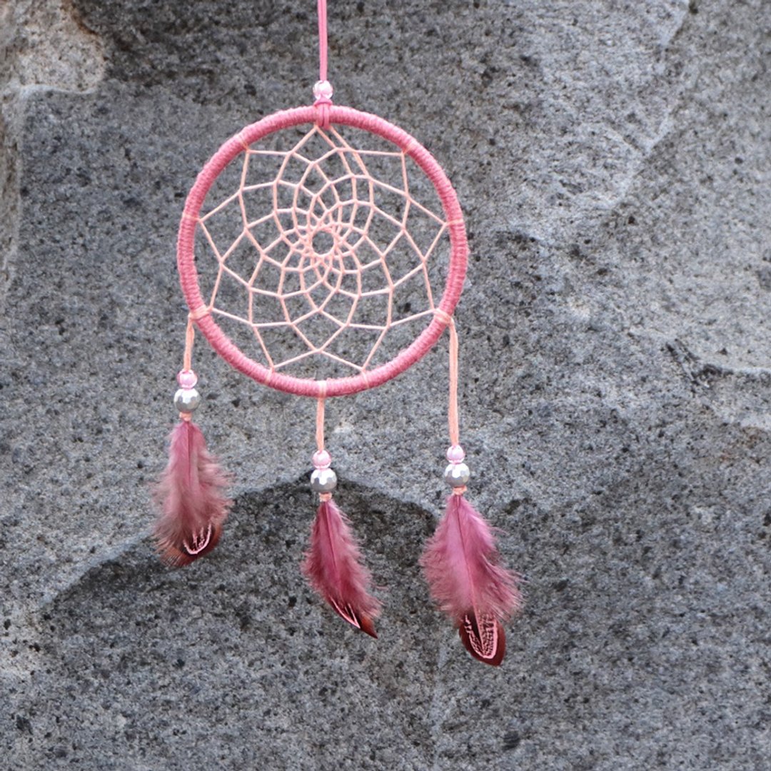 海洋传说丨手工编织 礼物 捕梦网 Dreamcatcher-宝石粉 - 吊饰 - 棉．麻 粉红色
