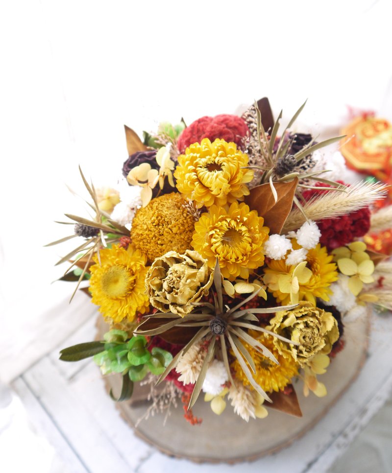 庆典的花火.喜气黄色系.开幕送礼.不凋花干燥花.永生花.首选. - 干燥花/捧花 - 植物．花 黄色