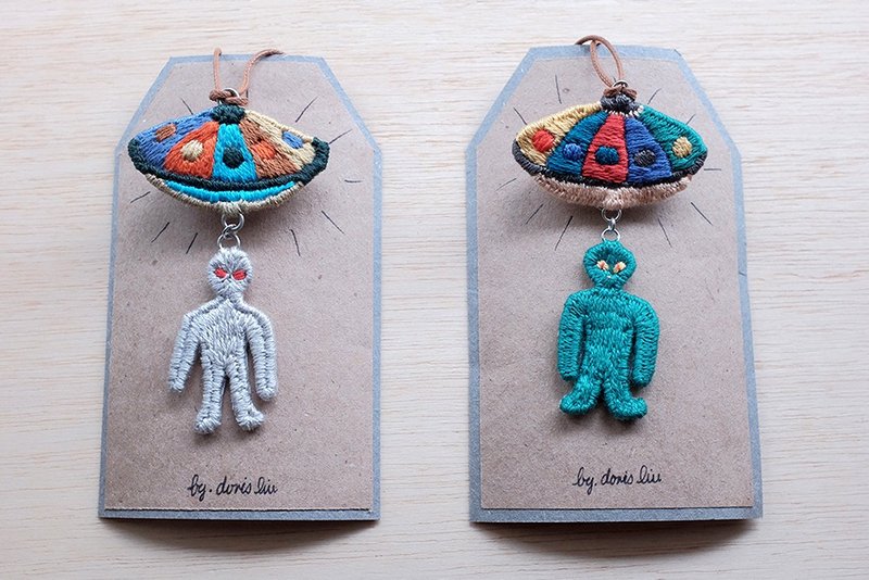 handpan与外星人 人手刺绣 扣针 项链 - 项链 - 绣线 多色