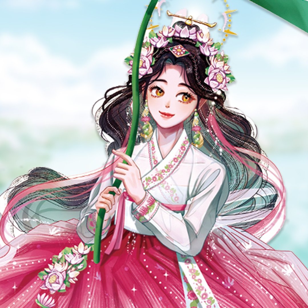 莲花仙子 (uha) 东方复古女孩贴纸 韩国韩服 - 贴纸 - 纸 粉红色
