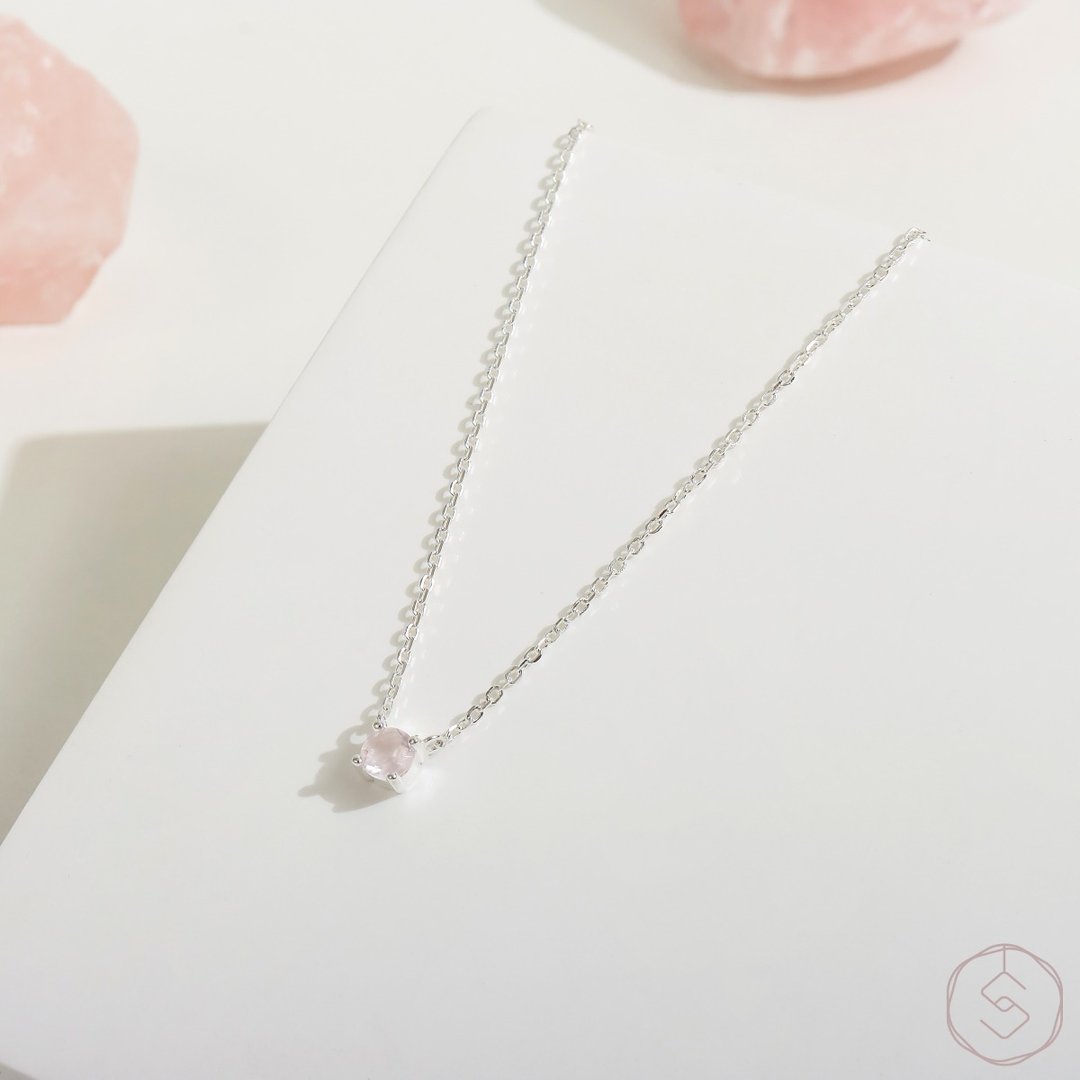 盼 | 粉水晶 S925纯银 | 天然石轻珠宝项链 - 项链 - 水晶 粉红色