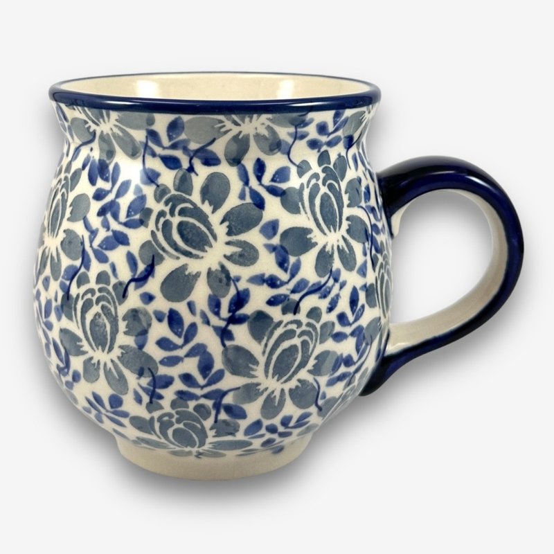 波兰手绘手工陶-胖胖杯 550ml 一抹蓝彩系列 设计师款 - 其他杯子 - 陶 蓝色