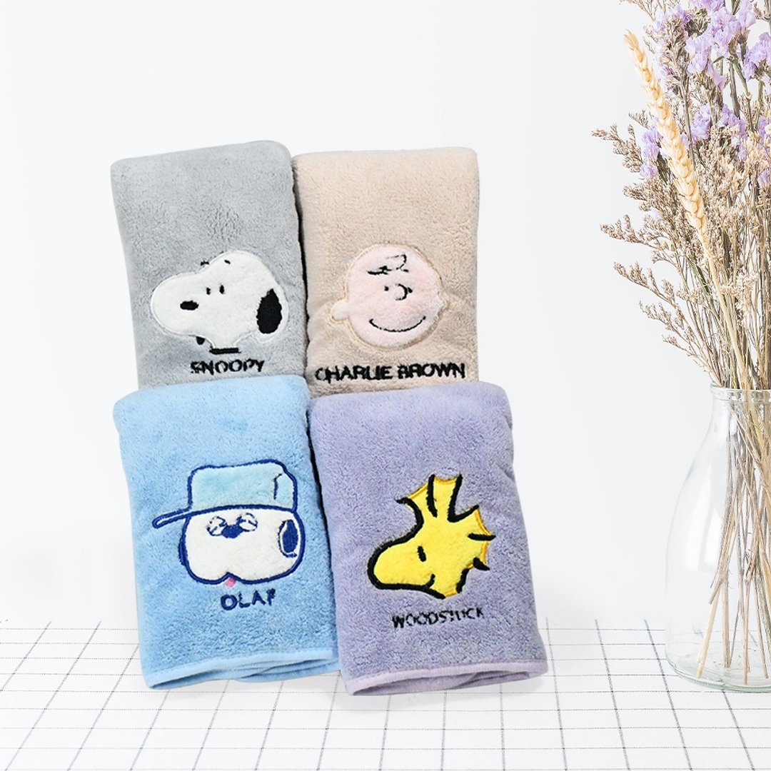 SNOOPY 史努比无棉絮素色刺绣毛巾 4 入 - 毛巾浴巾 - 其他材质 