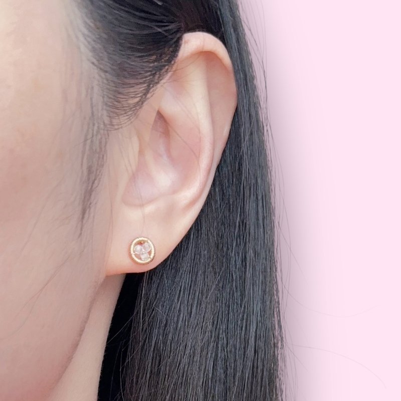 Halo【6月诞生石】月光石耳钉耳环 / 14KGF / 天然石 - 耳环/耳夹 - 宝石 白色