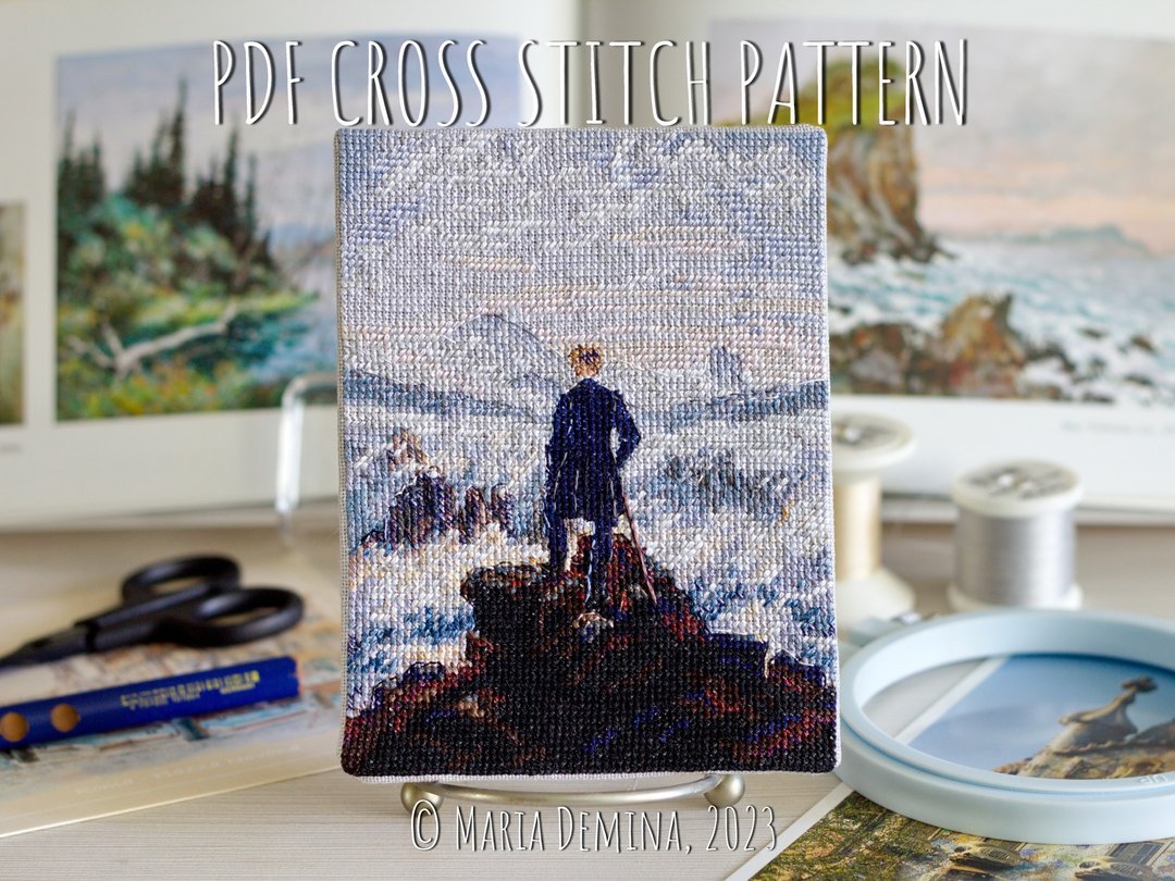 Wanderer Above The Sea Of Fog - Caspar Friedrich - PDF cross stitch pattern - 手工艺教程/工具书 - 其他材质 