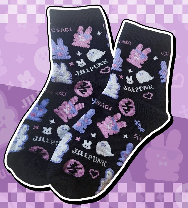 原创Jill's punk品牌logo吉祥物1/2usagi满版兔子针织短袜JJ7006 - 袜子 - 棉．麻 