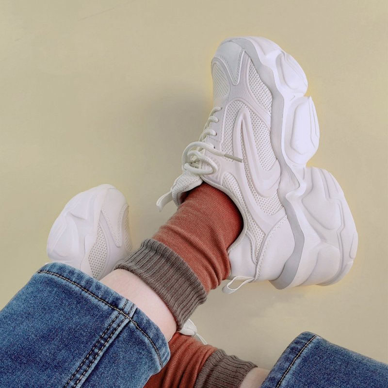 纯色拼接厚底男女款老爹鞋 全黑/米 1CK103/2CK103 - 女款休闲鞋 - 人造皮革 白色