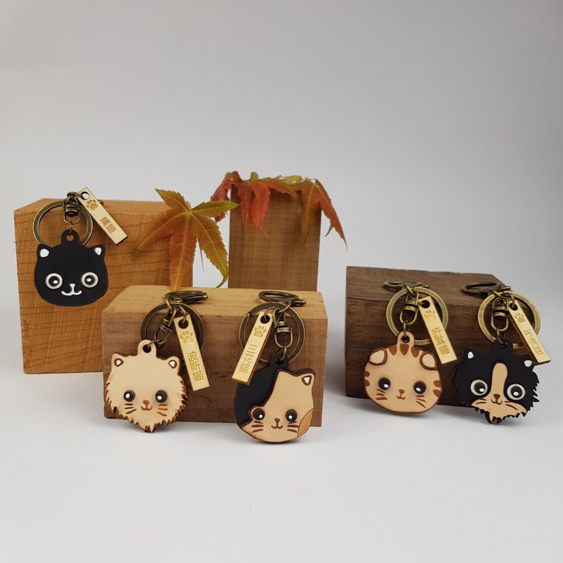 猫咪宠物头像钥匙圈 钥匙圈吊饰 多款猫咪品种可选 牛皮 皮作 - 钥匙链/钥匙包 - 真皮 黑色