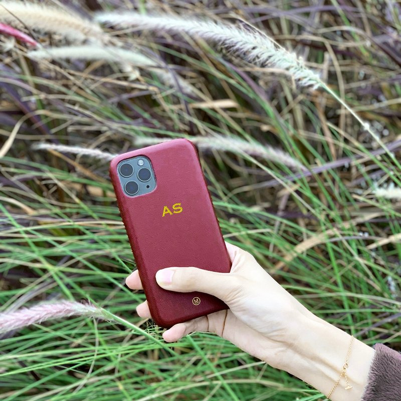 定制化礼物手造真皮革防摔马卡龙梦幻色彩酒红色iPhone 13手机壳 - 手机壳/手机套 - 真皮 红色