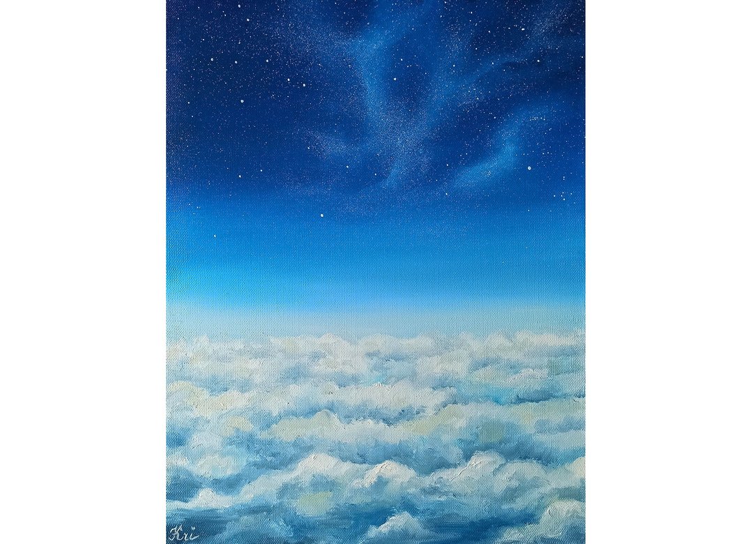 Clouds Painting Space Canvas Oil Painting Night Original Art Starry Sky Wall Art - 海报/装饰画/版画 - 其他材质 蓝色