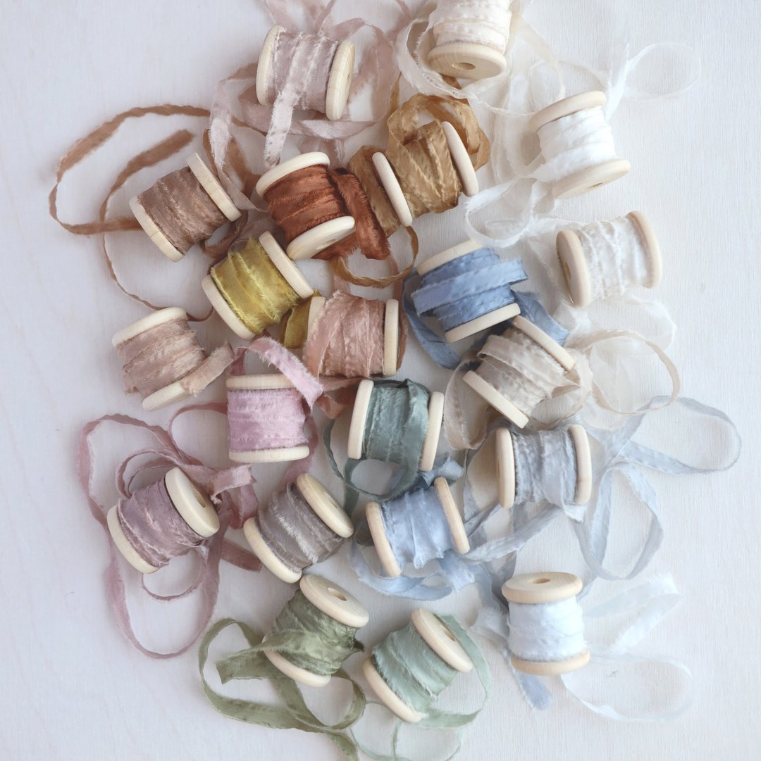 Silk Twine | Narrow Silk Ribbons on Wood Spool | Many Colors Available - 包装材料 - 丝．绢 多色