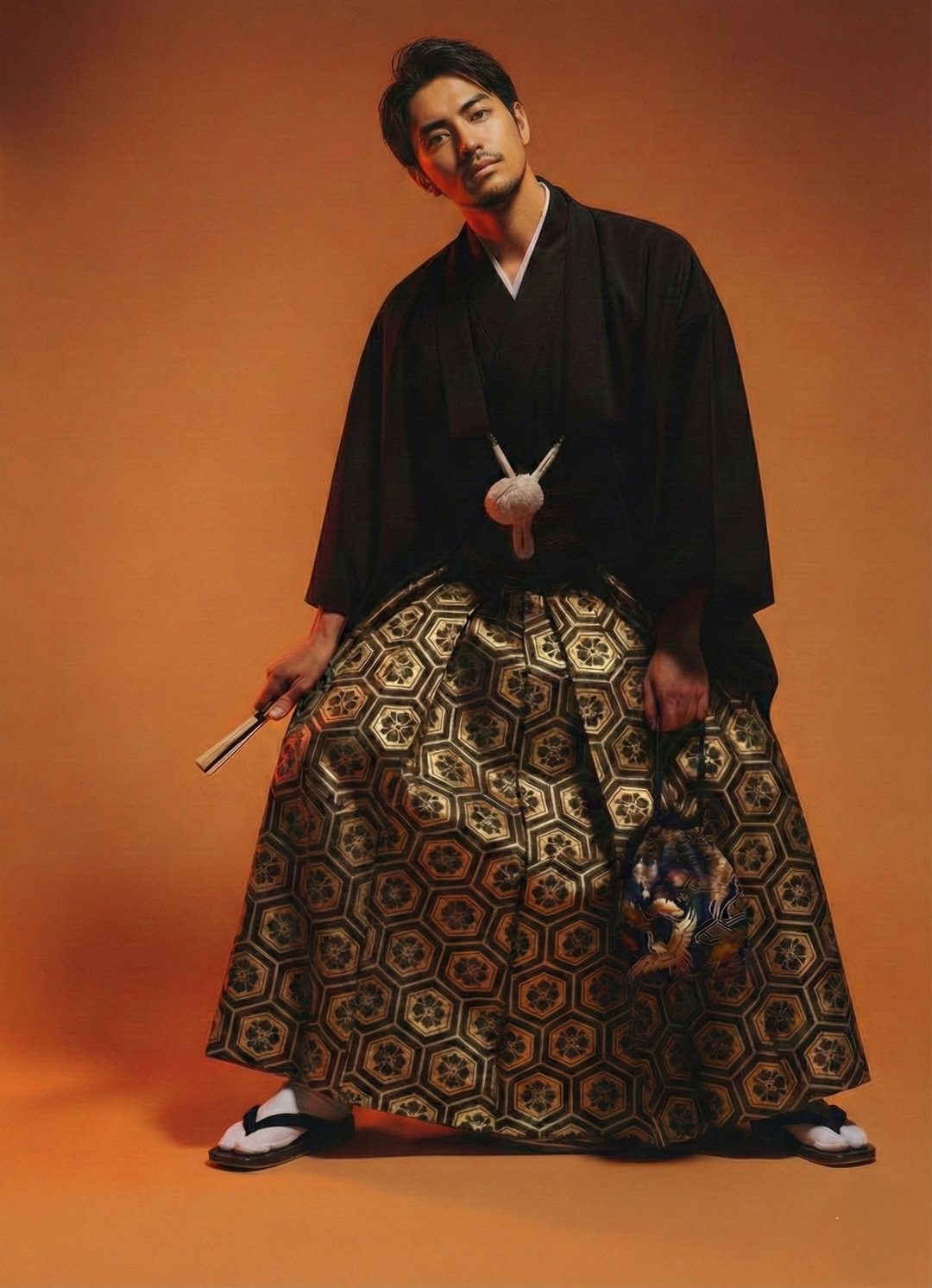 男士日式和服连袴 11 件套装・日本传统和服・羽织袴・高级正式 - 其他 - 聚酯纤维 黑色