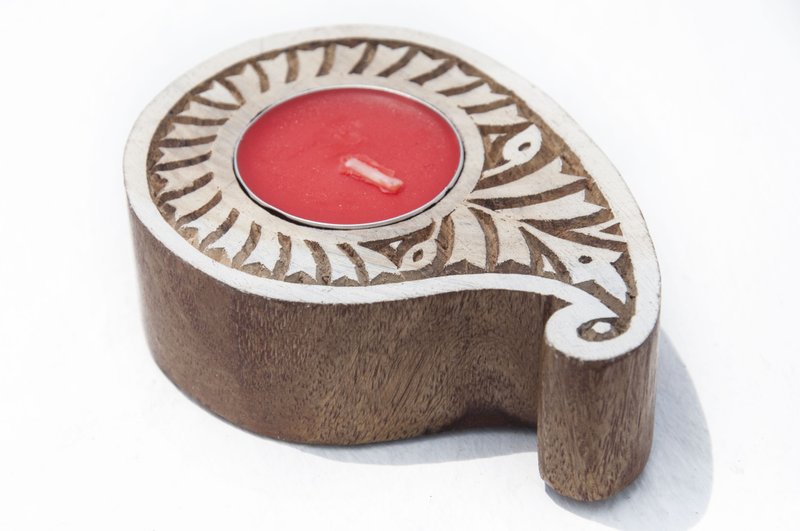 印度木质烛台/木刻印烛台/木刻印印章烛台-雨季婚礼 宫殿里的水滴 - 蜡烛/烛台 - 木头 咖啡色