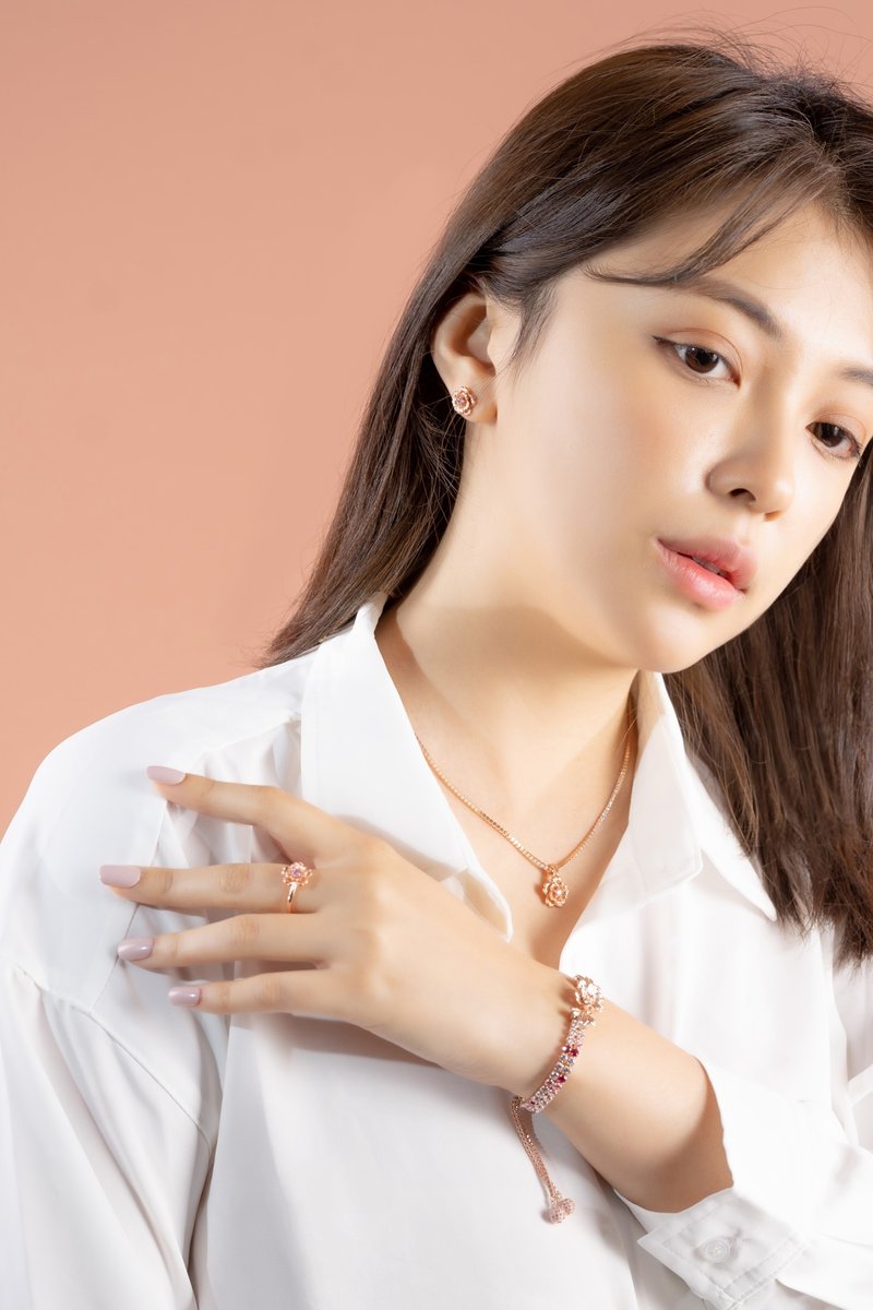 纯银八心八箭锆石戒指 - 樱花(玫瑰金色) - 戒指 - 其他金属 金色